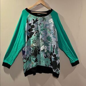 DG2 by Diane Gilman Floral Print Sweatshirt - Teal and Black